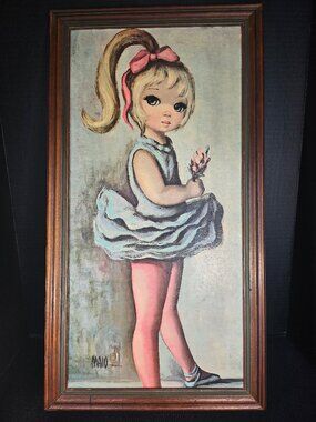 Vintage 60s Jean Maio Big Eyes Ballerina And Blue Tutu With Pink Flowers